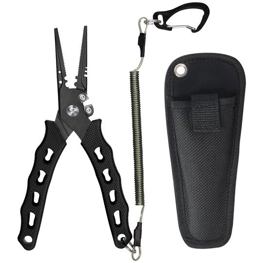 SXP Fishing Pliers Stainless Steel Hook Remover Pliers with Sheath and Lanyard Straight Nose