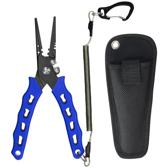 SXP Fishing Pliers Stainless Steel Hook Remover Pliers with Sheath and Lanyard Straight Nose