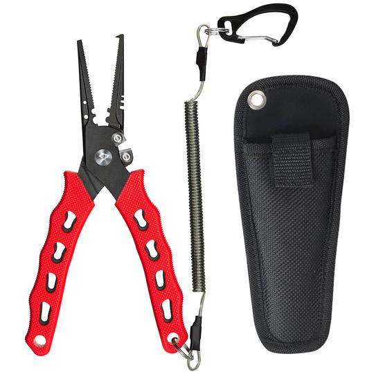 SXP Fishing Pliers Stainless Steel Hook Remover Pliers with Sheath and Lanyard Split Ring Nose