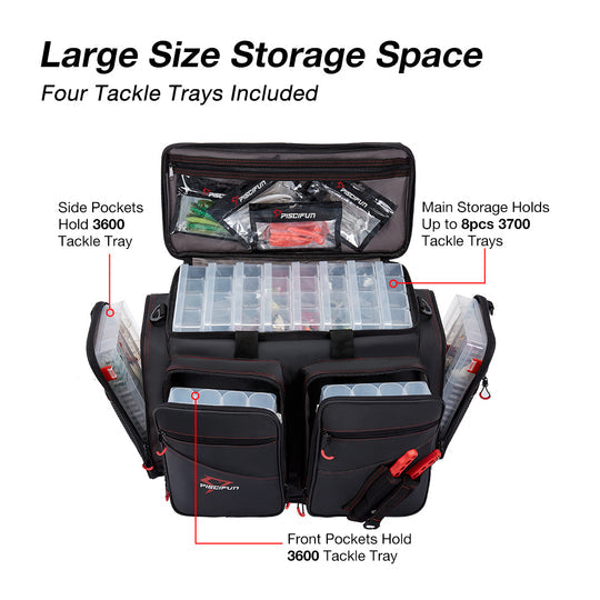 Water Resistant Travel Pro Fishing Tackle Bag with 4 Trays — Bigger Fishing Water Resistant Travel Pro Fishing Tackle Bag with 4 Trays — Bigger Fishing