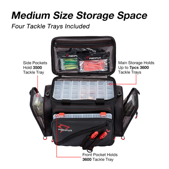 Water Resistant Travel Pro Fishing Tackle Bag with 4 Trays — Bigger Fishing